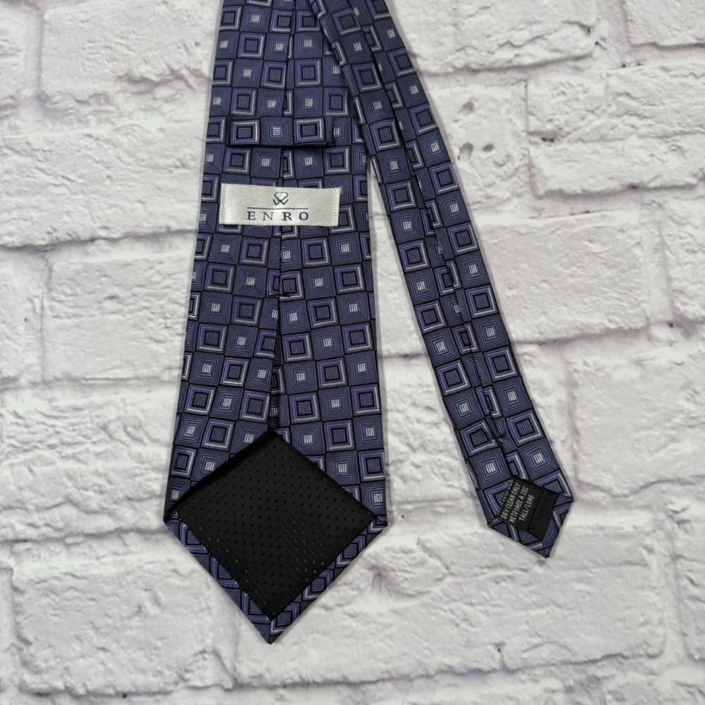 Enro Designer Purple Black White Geometric 100%‎ Silk Men's Neck Tie Tall/Long - Picture 3 of 3